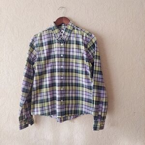 Vintage Rockies Plaid Button Down Long Sleeve 100% Cotton Shirt Women's Medium